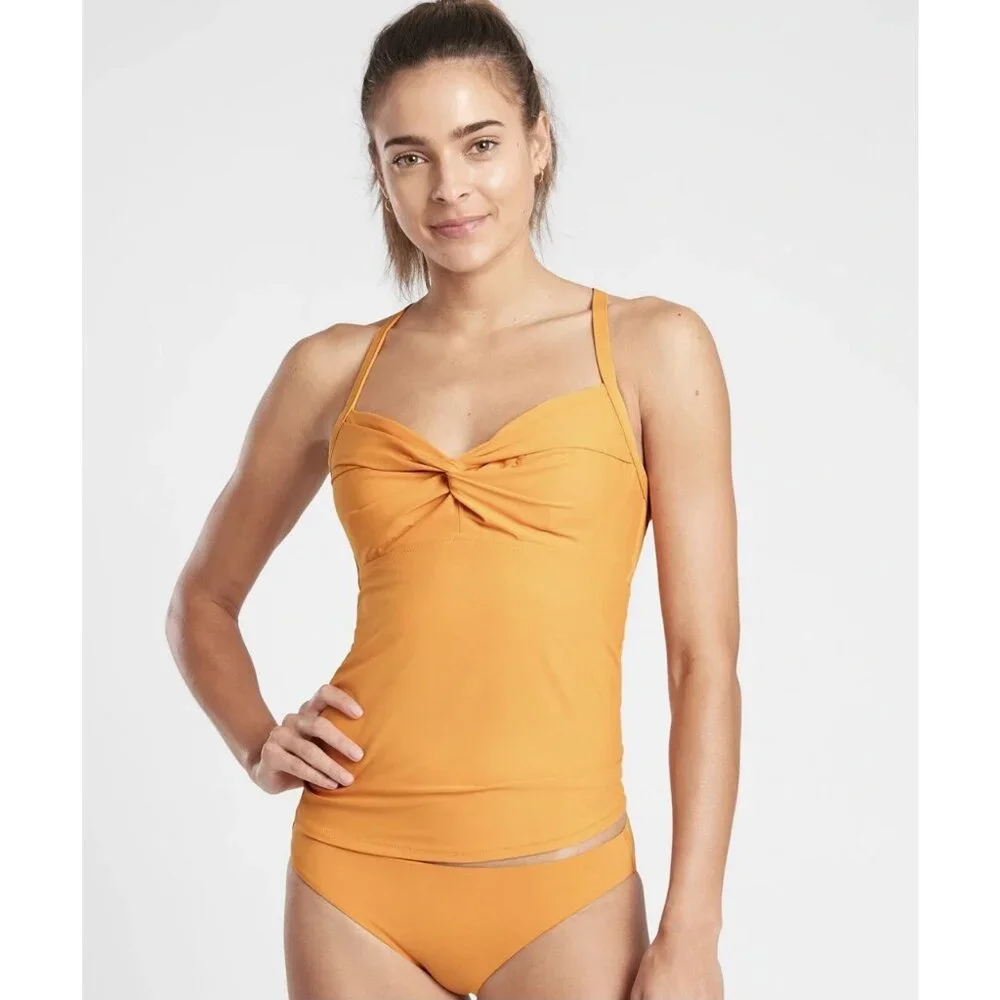 Athleta Twist‎ Up Tankini Crossback Adjustable Swim Top Yellow Women 34B/C